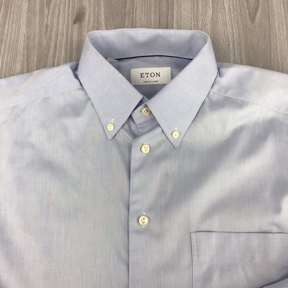 Eton Custom Made Mens Light Blue Cotton Button Down Dress Shirt Chest 44
